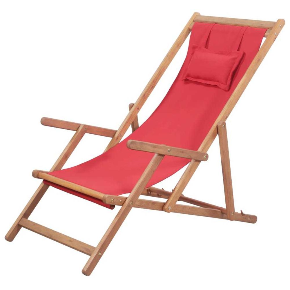 Vidaxl - vidaXL Chaise pliable de plage Tissu et cadre en bois Rouge - Chaises de jardin