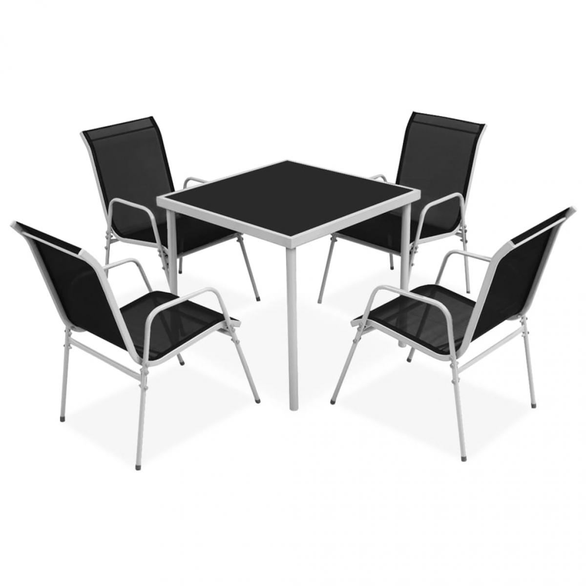 Vidaxl - vidaXL Mobilier de salle à manger d'extérieur 5 pcs Acier Noir - Ensembles canapés et fauteuils