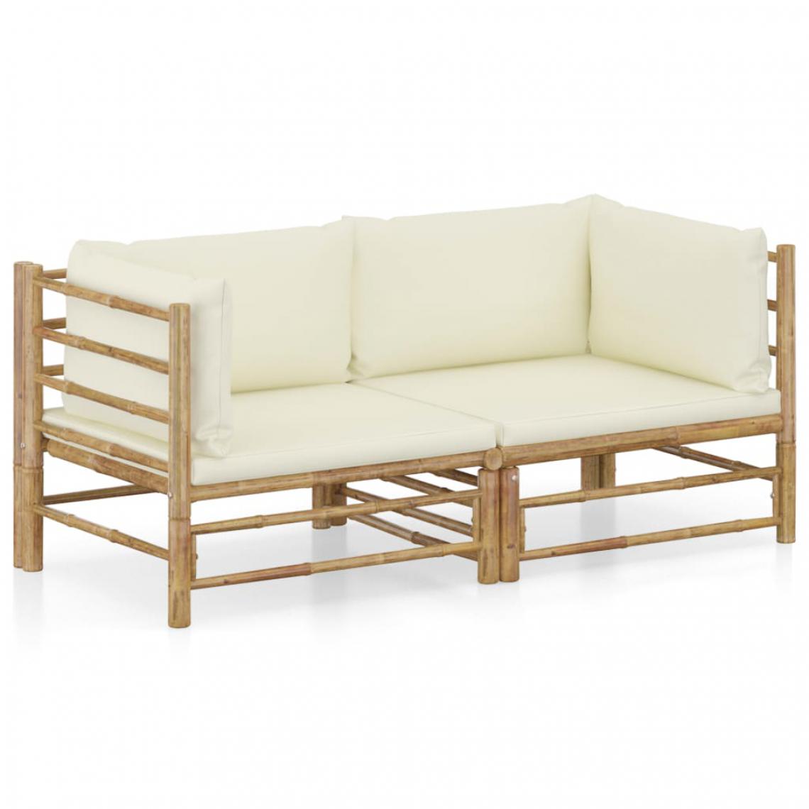 Chunhelife - Chunhelife Salon de jardin 2 pcs avec coussins blanc crème Bambou - Ensembles canapés et fauteuils