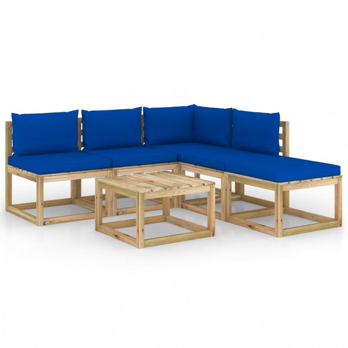 Vidaxl - vidaXL Salon de jardin 6 pcs avec coussins bleu - Ensembles canapés et fauteuils