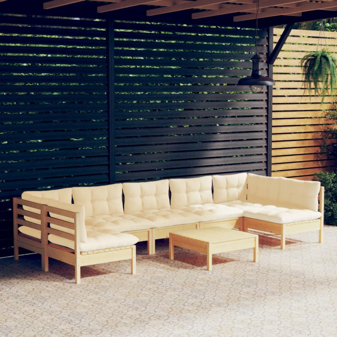 Vidaxl - vidaXL Salon de jardin 8 pcs avec coussins crème Bois de pin massif - Ensembles canapés et fauteuils