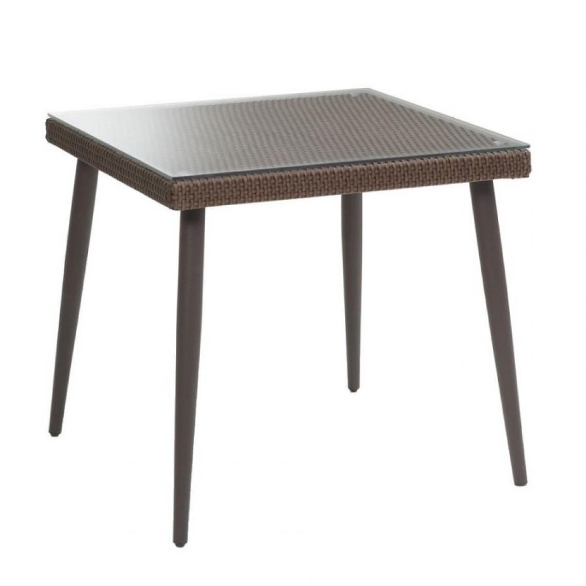 Webmarketpoint - Table en polyrotin Adila carré noyer avec verre cm90x90xh77 - Tables de jardin