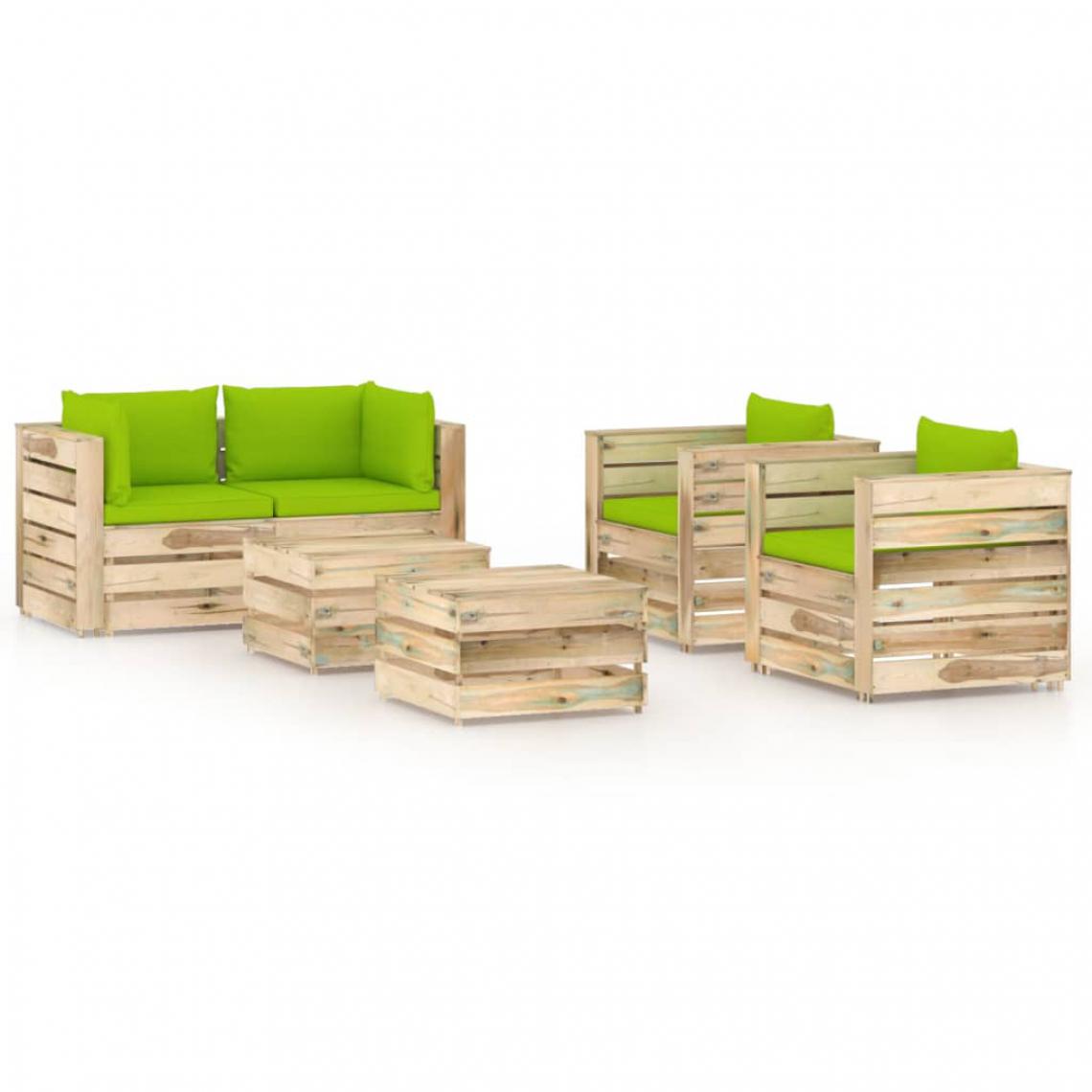 Chunhelife - Salon de jardin 6 pcs avec coussins Bois imprégné de vert - Ensembles canapés et fauteuils