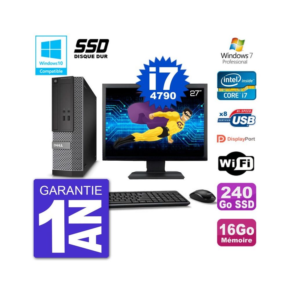 Dell - PC Dell 3020 SFF Ecran 27"""" Intel i7-4790 RAM 16Go SSD 240Go Graveur DVD Wifi W7 - PC Fixe