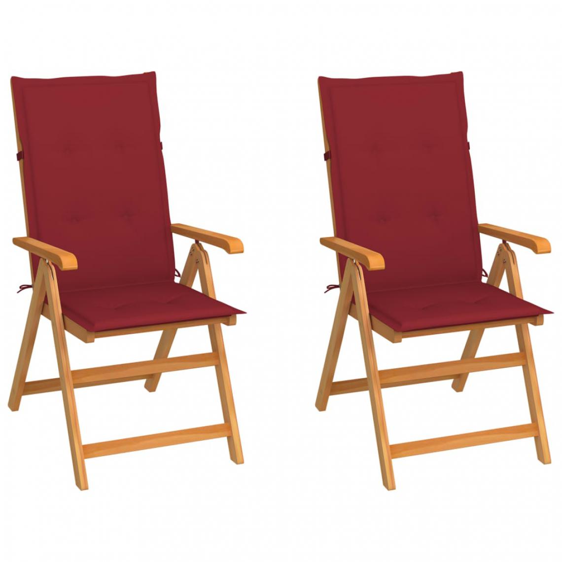 Vidaxl - vidaXL Chaises de jardin 2 pcs avec coussins bordeaux Bois de teck - Chaises de jardin