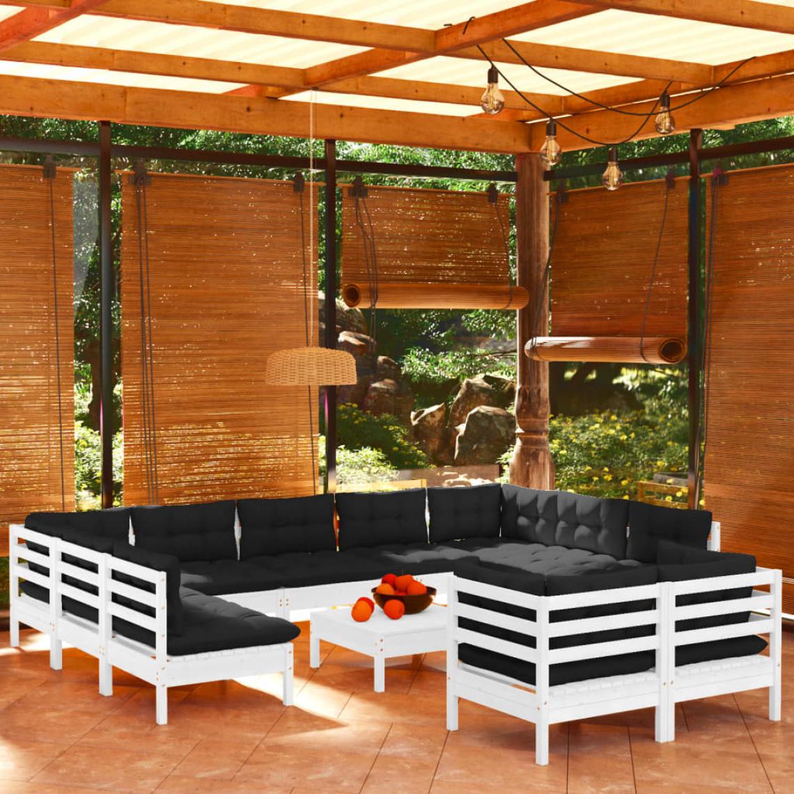 Vidaxl - vidaXL Salon de jardin 12 pcs avec coussins Blanc Bois de pin solide - Ensembles canapés et fauteuils
