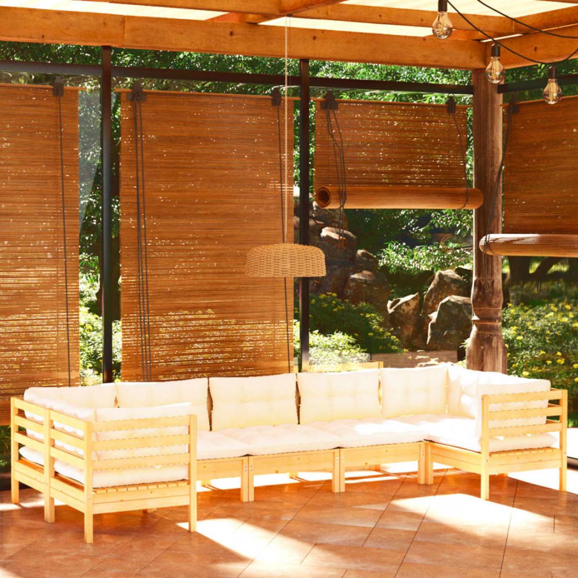 Vidaxl - vidaXL Salon de jardin 7 pcs avec coussins crème Bois de pin - Ensembles canapés et fauteuils