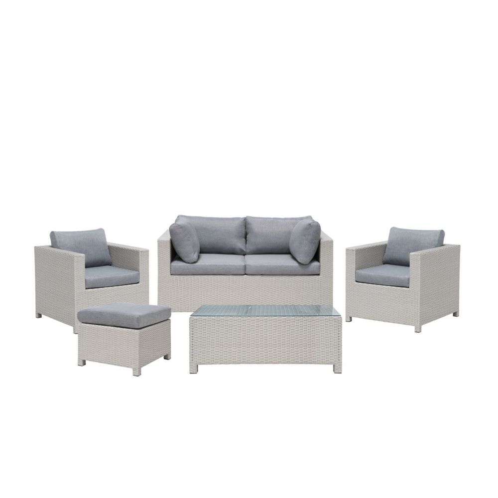 Beliani - Beliani Salon de jardin 4 places en rotin gris clair avec coussins gris foncé MILANO - gris - Ensembles canapés et fauteuils