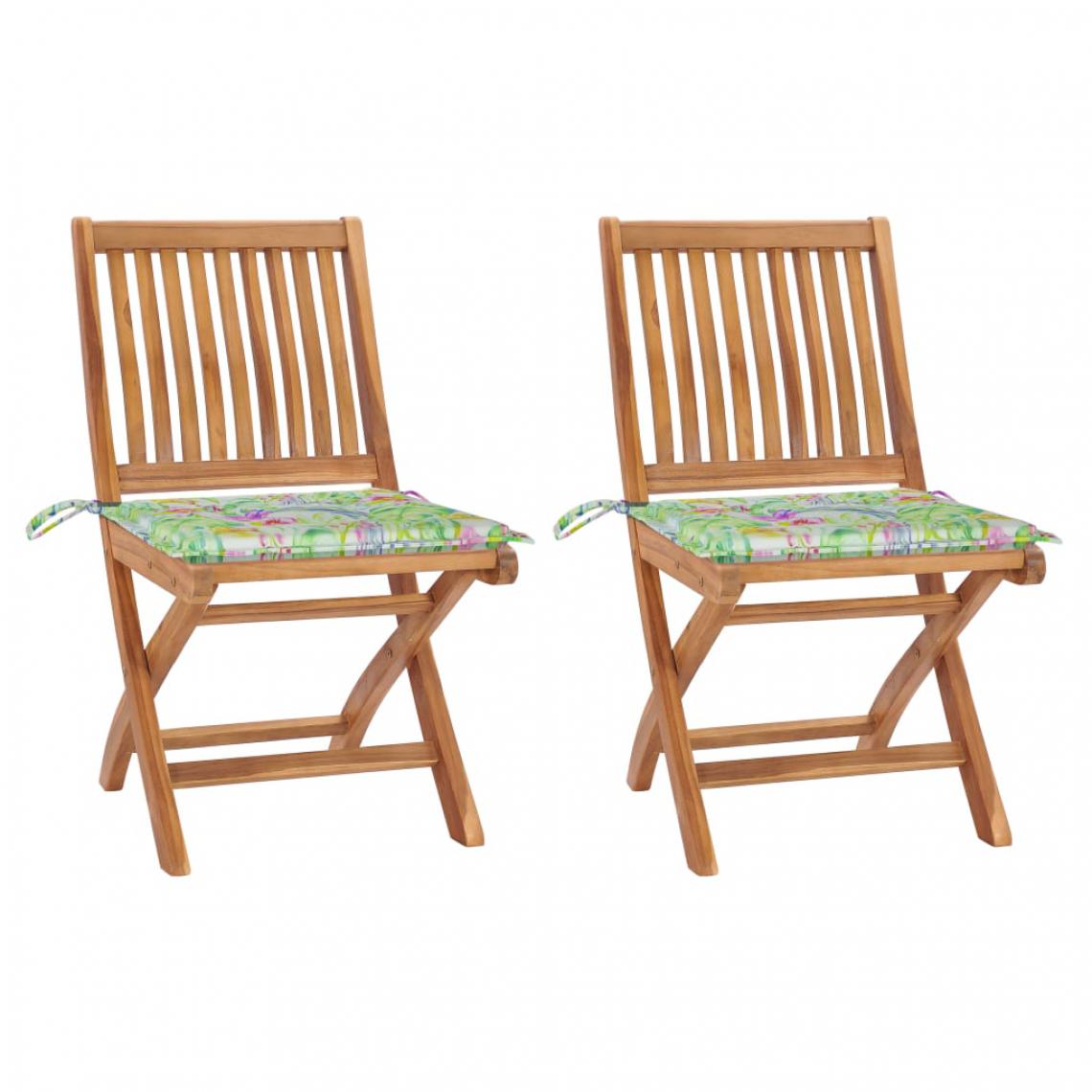 Vidaxl - vidaXL Chaises de jardin 2 pcs avec coussins à motif de feuilles Teck - Chaises de jardin