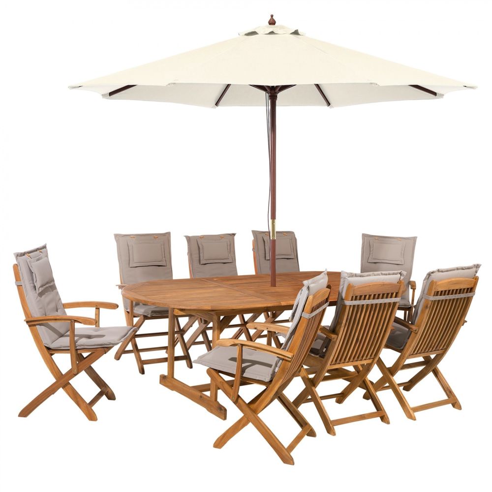 Beliani - Salon de jardin avec parasol et coussin beige et gris Maui - Ensembles canapés et fauteuils