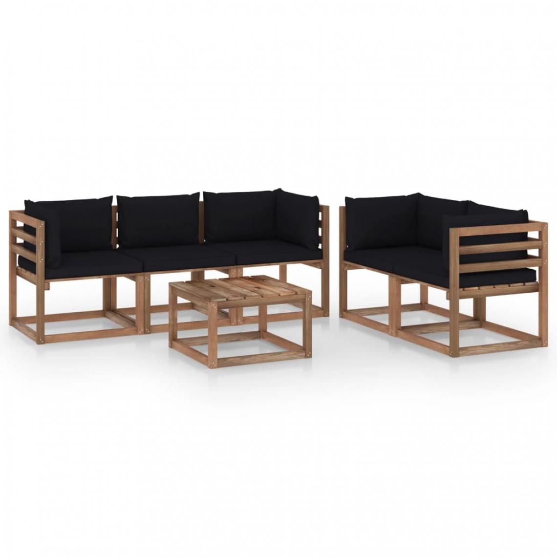 Vidaxl - vidaXL Salon de jardin 6 pcs avec coussins noir - Ensembles canapés et fauteuils