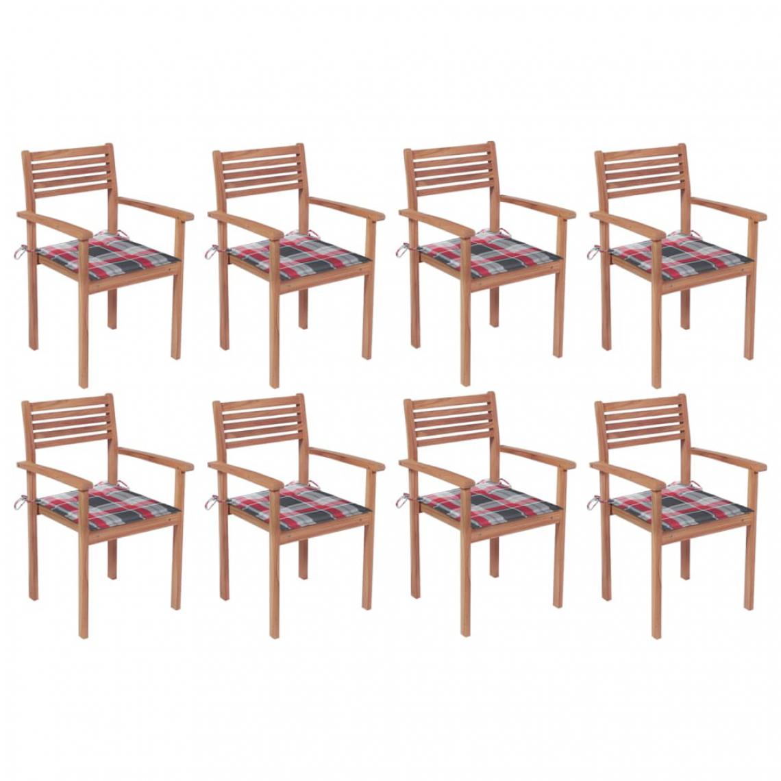 Vidaxl - vidaXL Chaises de jardin empilables avec coussins 8 pcs Teck solide - Chaises de jardin
