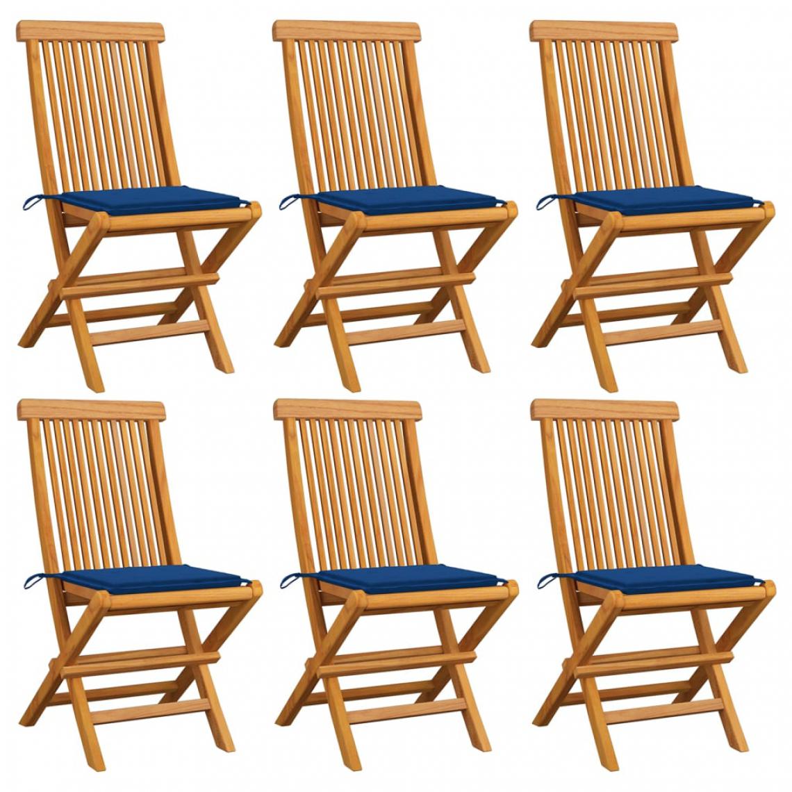 Vidaxl - vidaXL Chaises de jardin avec coussins bleu royal 6 pcs Bois de teck - Chaises de jardin