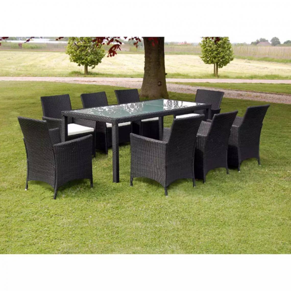 Chunhelife - Mobilier à dîner de jardin 9pcs et coussins Résine tressée Noir - Ensembles tables et chaises