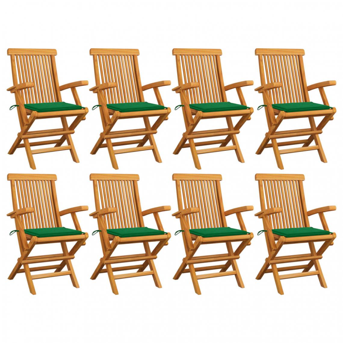 Vidaxl - vidaXL Chaises de jardin avec coussins vert 8 pcs Bois de teck massif - Chaises de jardin
