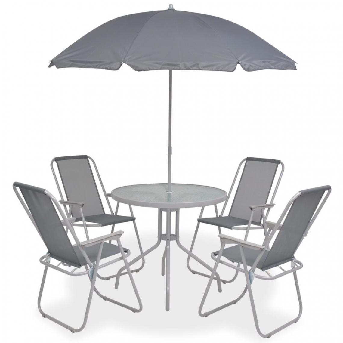 Chunhelife - Mobilier à dîner d'extérieur 6 pcs Acier et textilène Gris - Ensembles tables et chaises