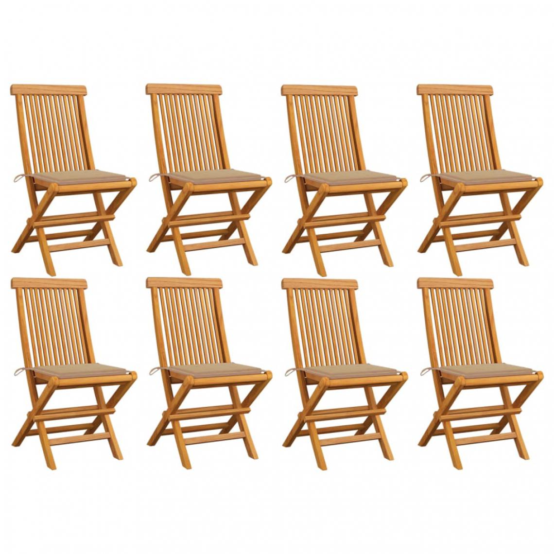 Vidaxl - vidaXL Chaises de jardin avec coussins beige 8 pcs Bois de teck massif - Chaises de jardin