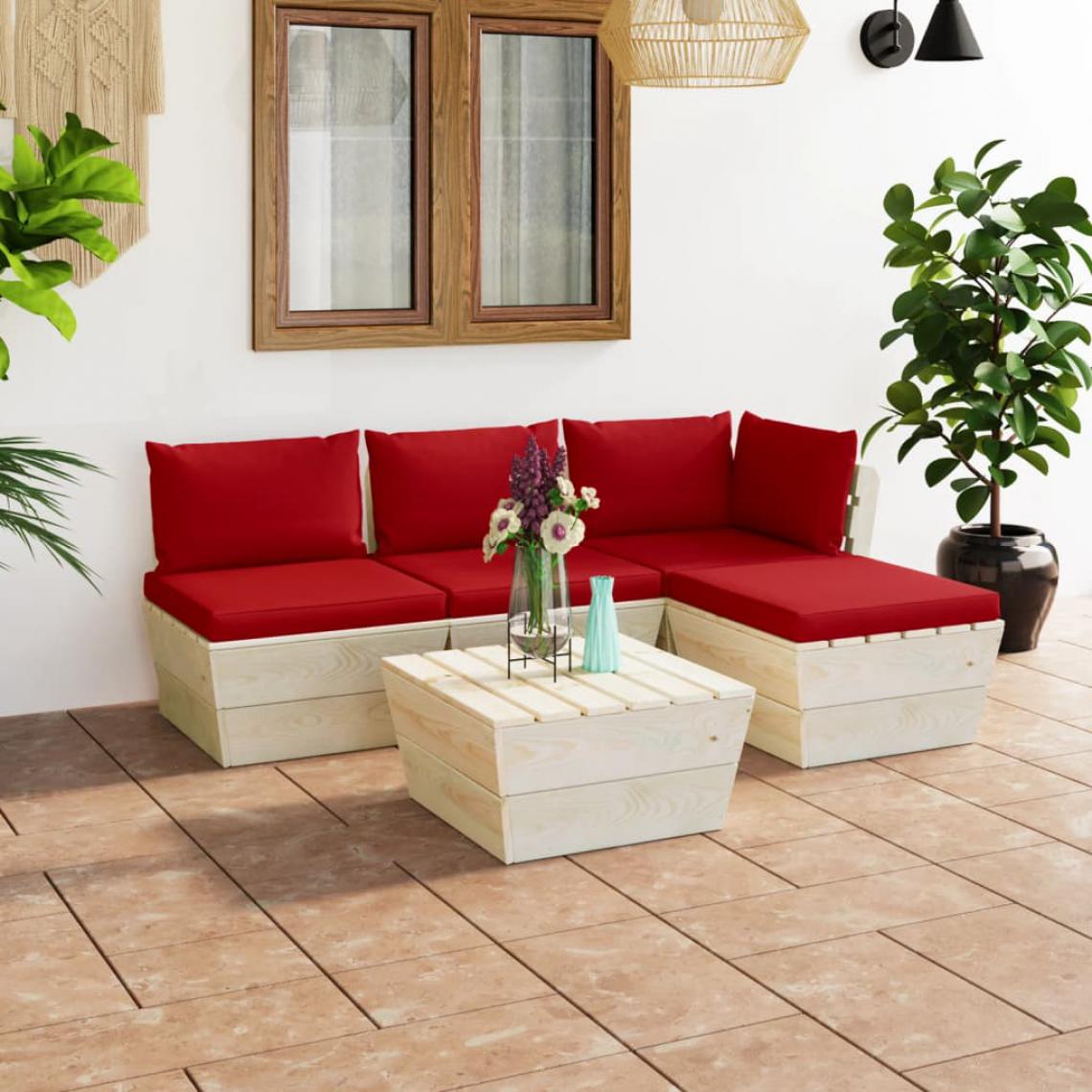 Chunhelife - Salon de jardin palette 5 pcs avec coussins Épicéa imprégné - Ensembles canapés et fauteuils