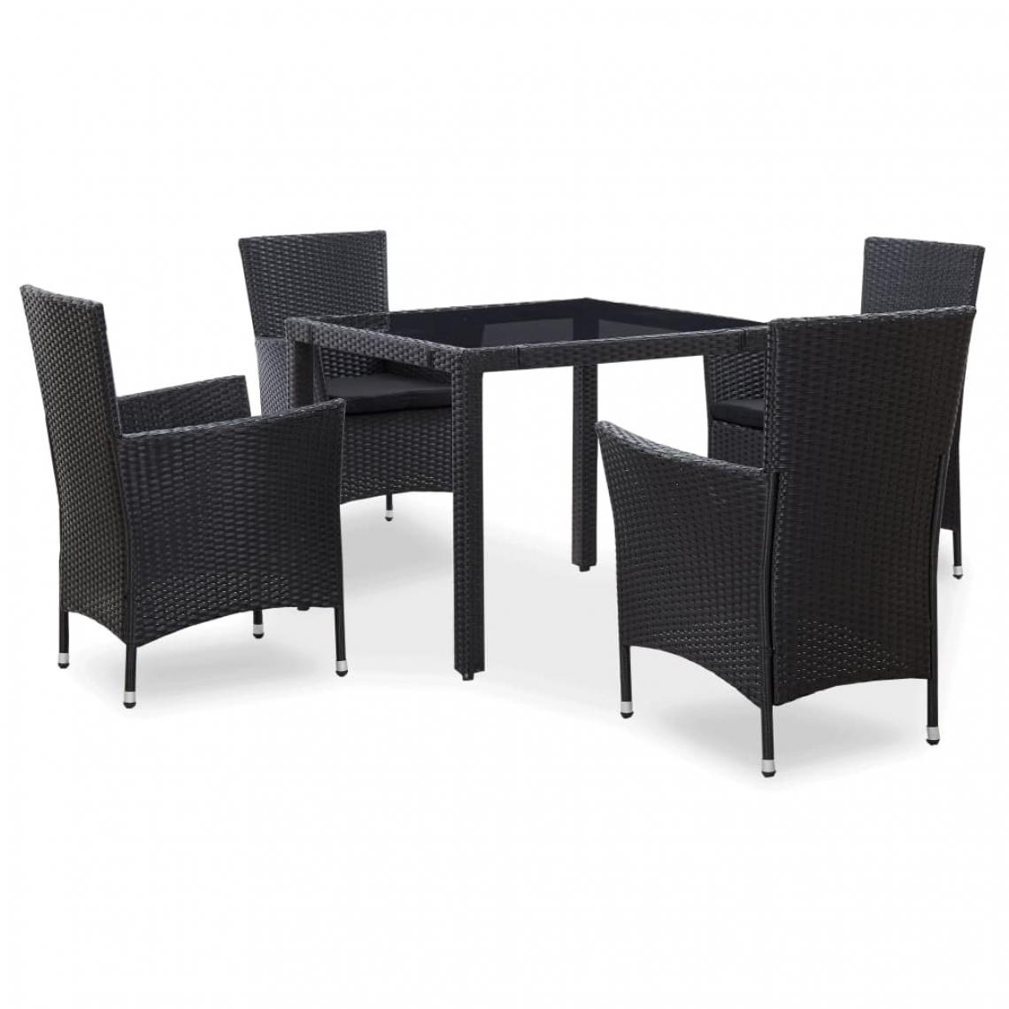 Chunhelife - Mobilier à dîner d'extérieur 5 pcs Résine tressée Noir - Ensembles tables et chaises