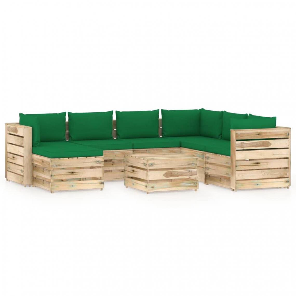 Vidaxl - vidaXL Salon de jardin 8 pcs avec coussins Bois imprégné de vert - Ensembles canapés et fauteuils