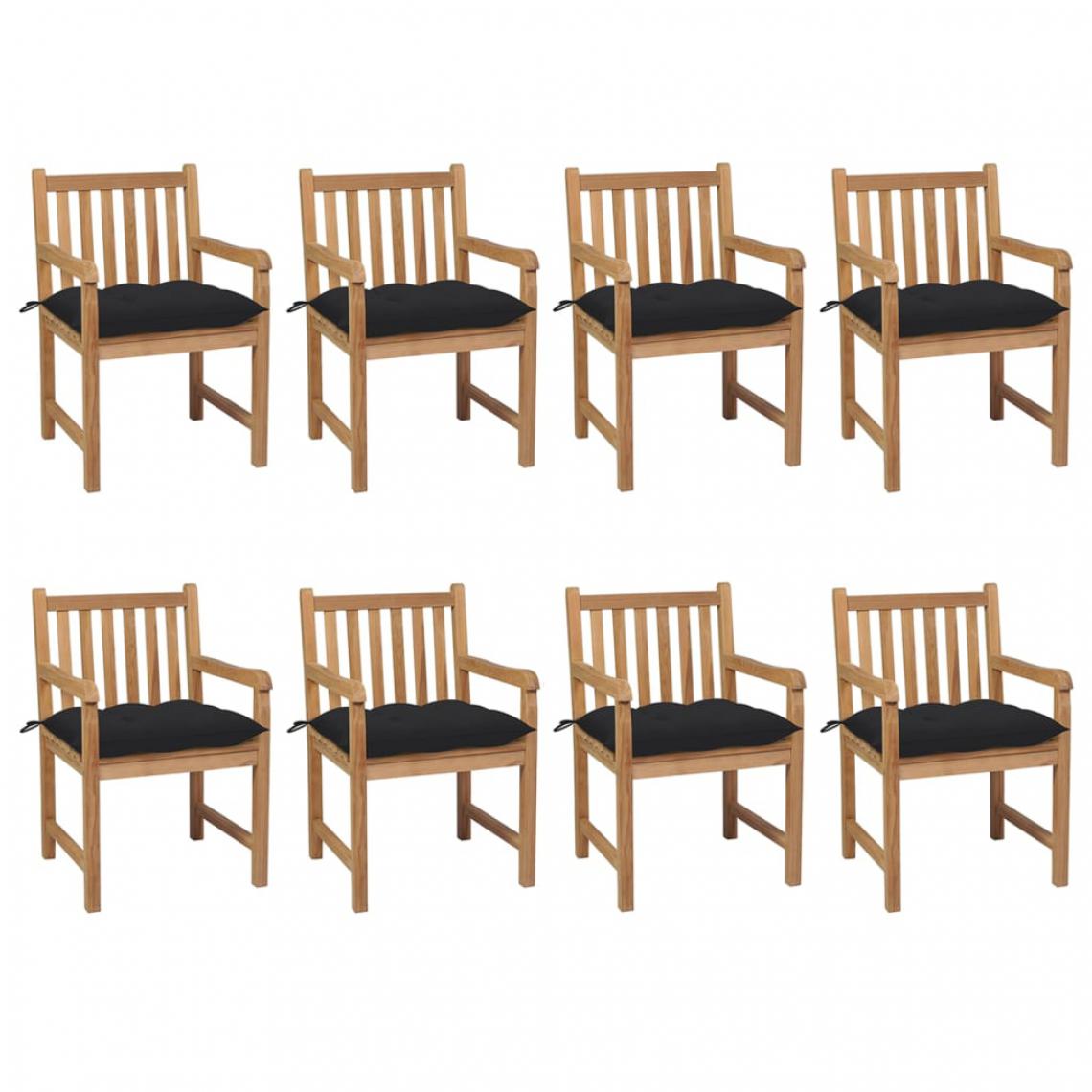 Vidaxl - vidaXL Chaises de jardin 8 pcs avec coussins noir Bois de teck solide - Chaises de jardin