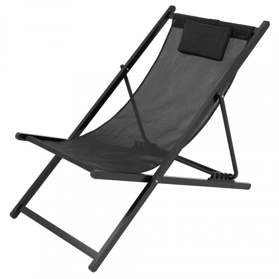 Ecd Germany - Chaise longue pliante bain de soleil de plage jardin réglable en aluminium noir - Transats, chaises longues