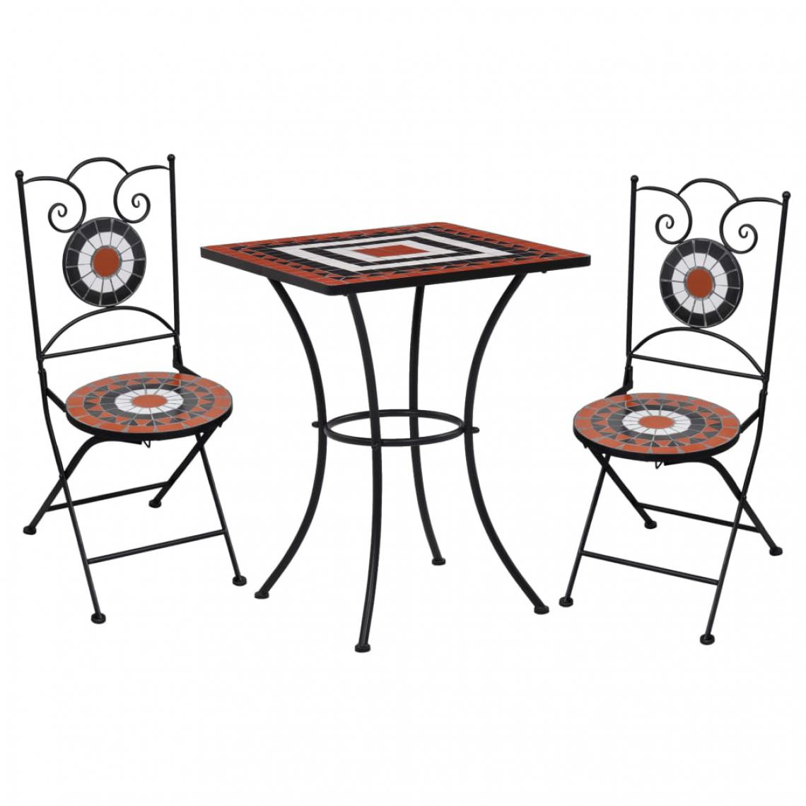 Chunhelife - Meuble de bistro mosaïque 3pcs Carreaux Terre cuite et blanc - Ensembles tables et chaises