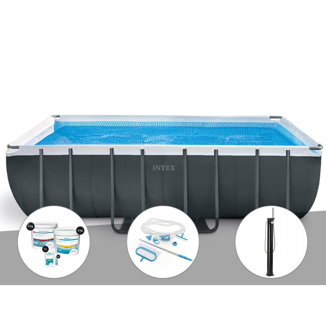 Intex - Kit piscine tubulaire Intex Ultra XTR Frame rectangulaire 5,49 x 2,74 x 1,32 m + Kit de traitement au chlore + Kit d'entretien + Douche solaire - Piscine Tubulaire