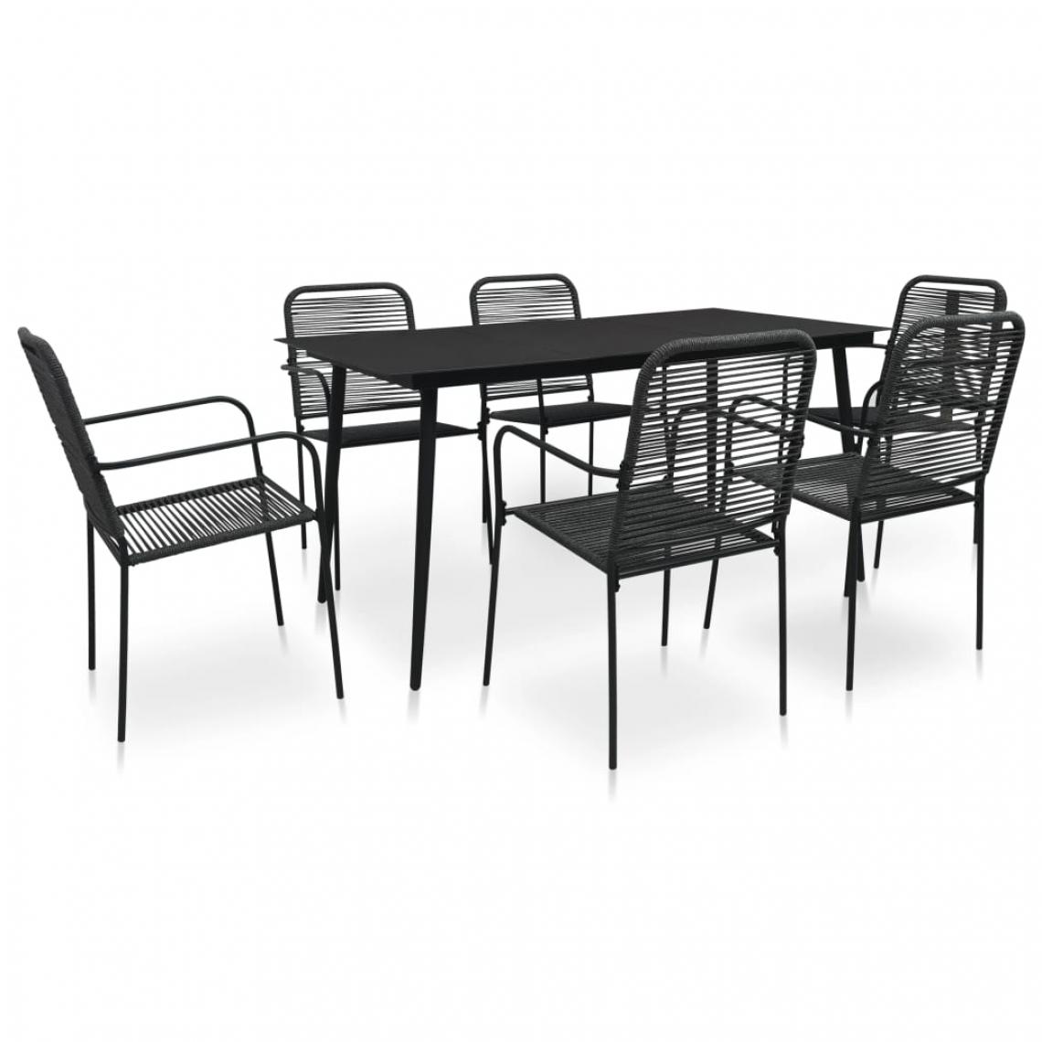 Chunhelife - Mobilier à dîner d'extérieur 7 pcs Corde en coton et acier Noir - Ensembles canapés et fauteuils