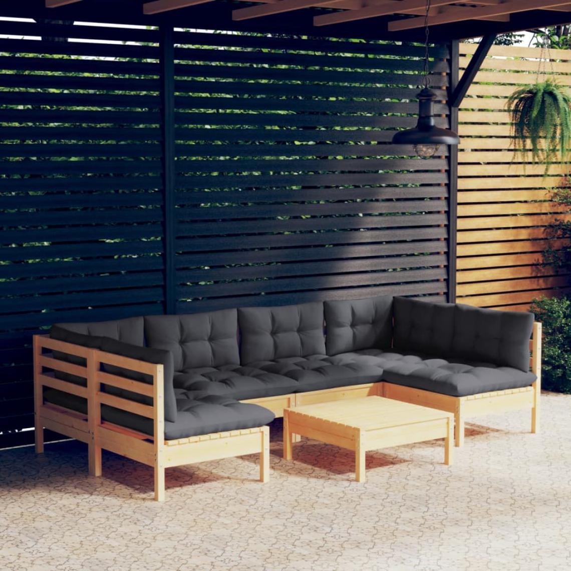 Vidaxl - vidaXL Salon de jardin 7 pcs avec coussins gris Bois de pin massif - Ensembles canapés et fauteuils
