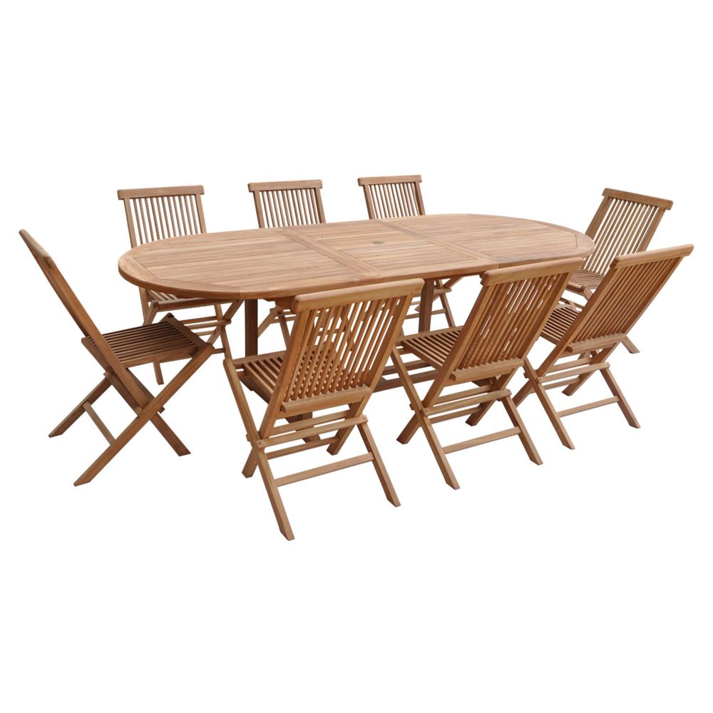 Happy Garden - Salon de jardin LOMBOK - table extensible ovale en teck - 8 places - Ensembles tables et chaises