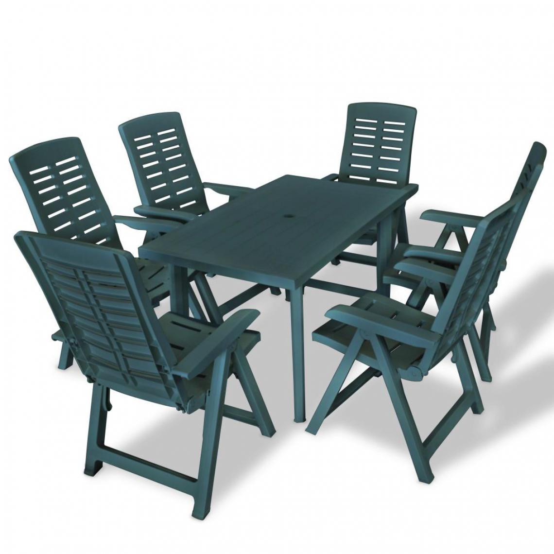 Chunhelife - Mobilier à dîner d'extérieur 7 pcs Plastique Vert - Ensembles tables et chaises