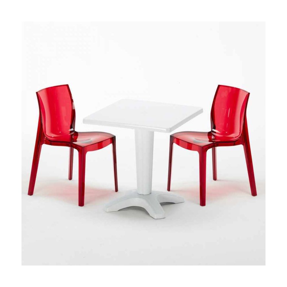 Grand Soleil - Table et 2 chaises colorées polycarbonate extérieurs Grand Soleil Caffè, Chaises Modèle: Femme Fatale Rouge transparent, Couleur de la table: Blanc - Ensembles tables et chaises