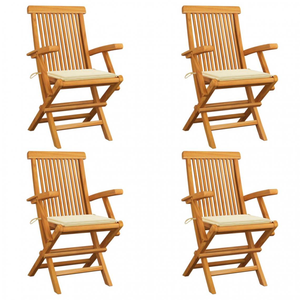 Vidaxl - vidaXL Chaises de jardin avec coussins crème 4 pcs Bois de teck massif - Chaises de jardin