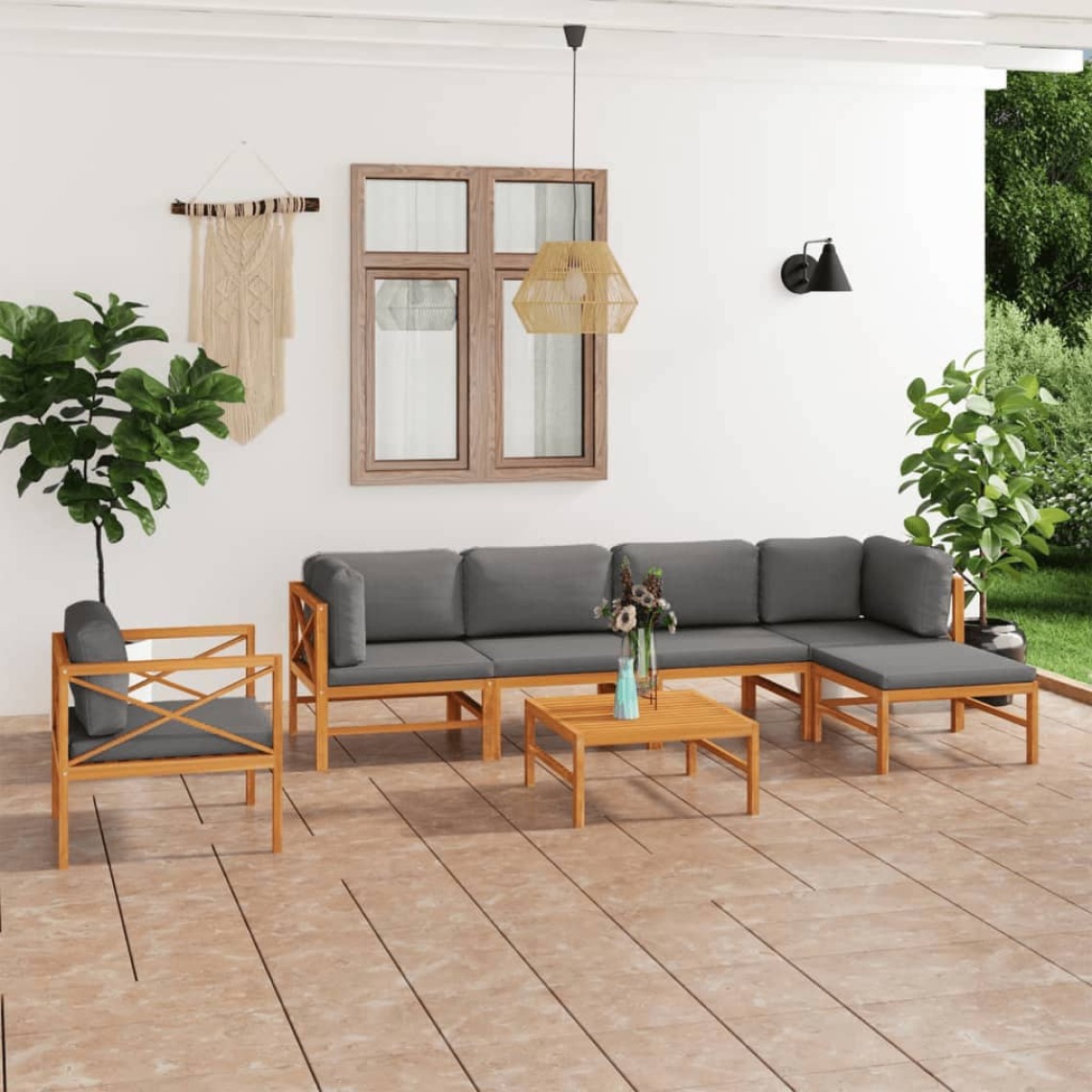 Vidaxl - vidaXL Salon de jardin 7 pcs avec coussins gris Bois de teck solide - Ensembles canapés et fauteuils