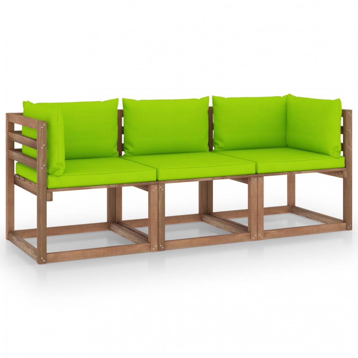 Chunhelife - Canapé palette de jardin 3 places et coussins vert vif Pinède - Ensembles canapés et fauteuils