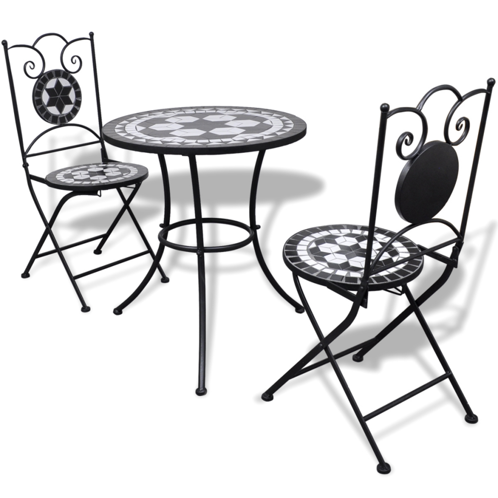 Vidaxl - vidaXL Set de bistro mosaïqué table 60 cm et 2 chaises noir/blanc - Ensembles tables et chaises