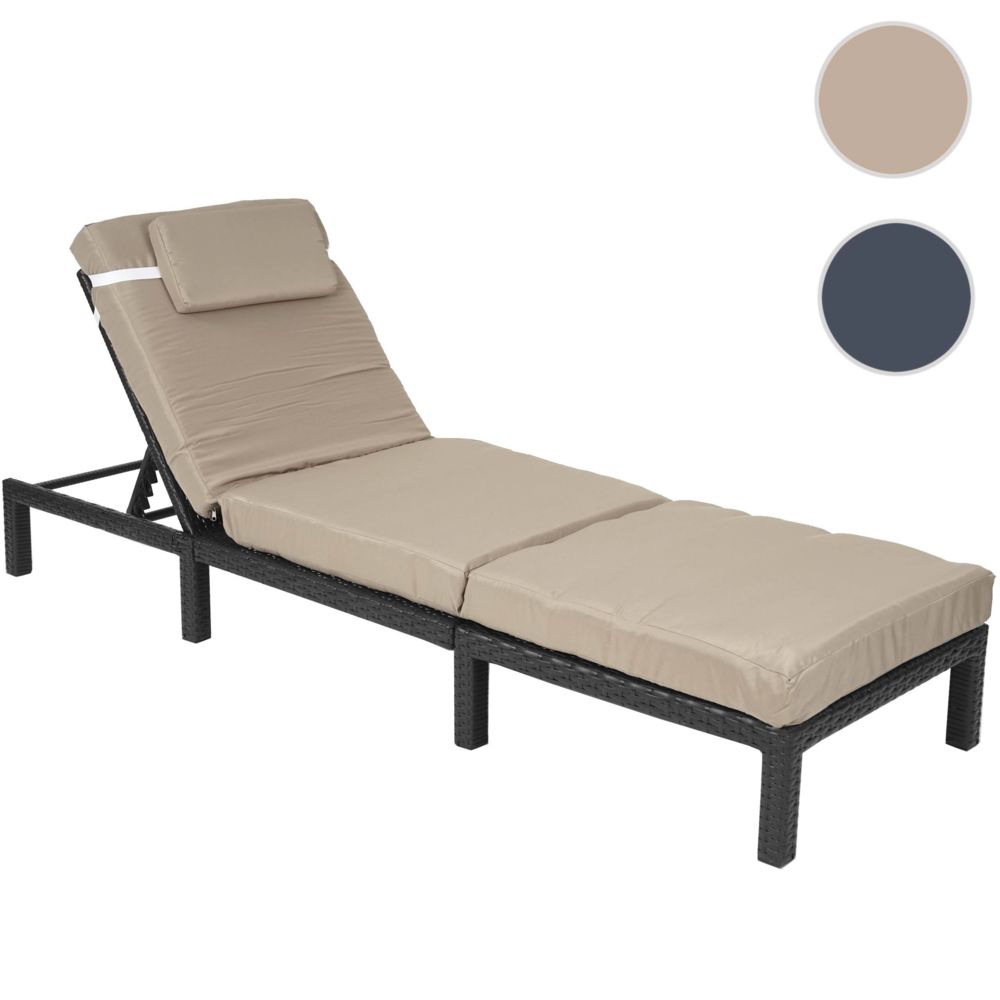 Mendler - Chaise longue HWC-A51, polyrotin, bain de soleil, transat de jardin ~ Premium anthracite, coussin crème - Transats, chaises longues