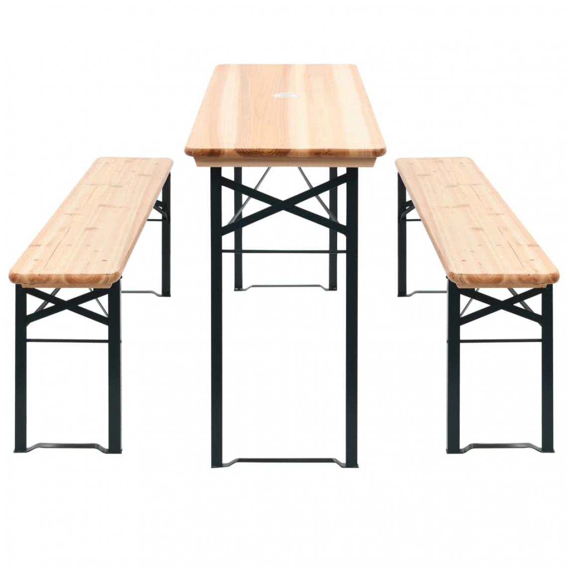 Chunhelife - Table de brasserie pliable avec 2 bancs 177 cm Bois de pin - Ensembles tables et chaises