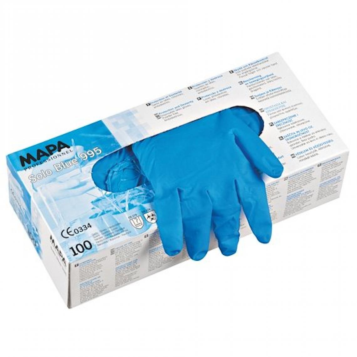 Mapa - Paire de gants jetables Mapa latex non poudré bleu taille 9 - Boîte de 100 - Protections pieds et mains