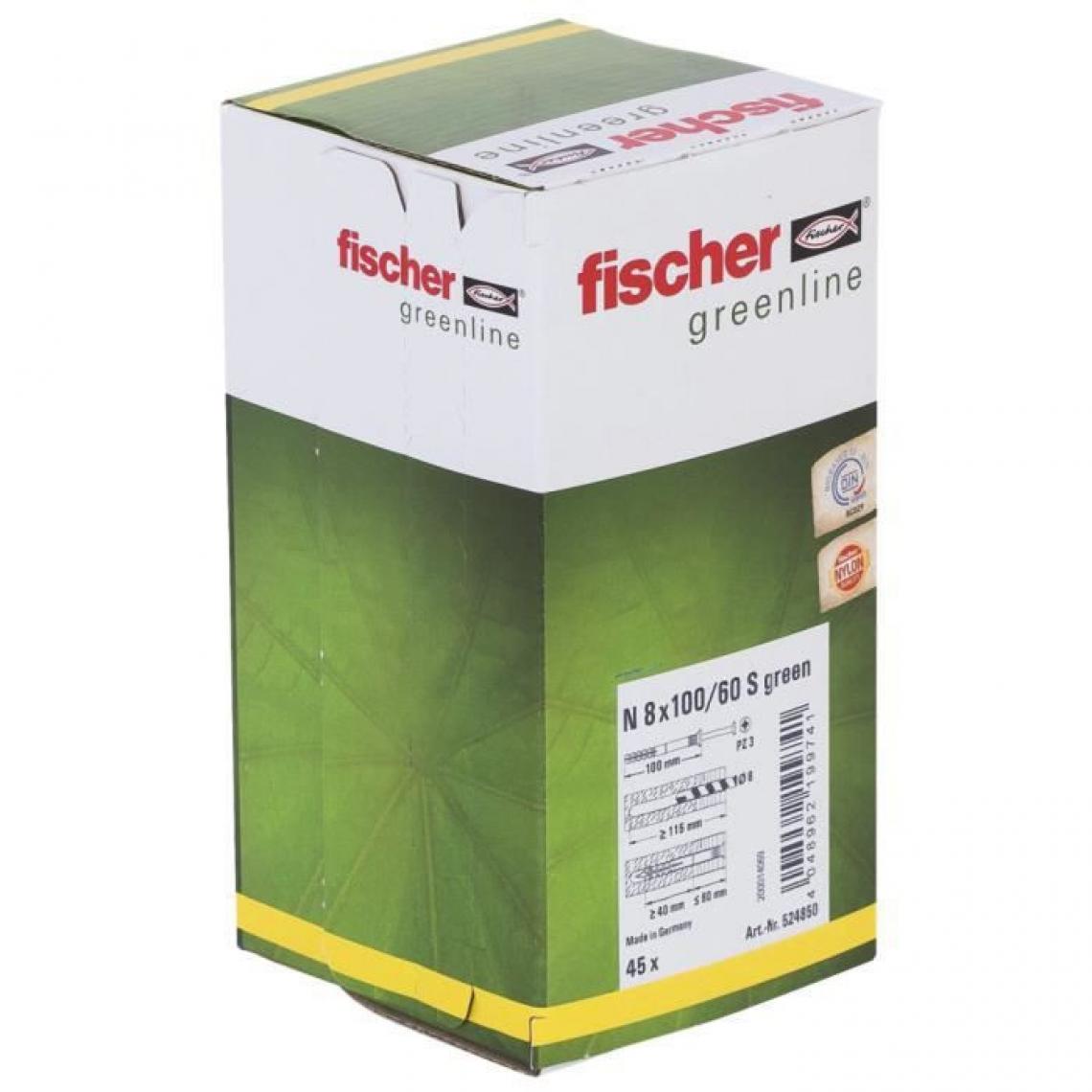 Fischer - FISCHER - Cheville a frapper N Green 8x100/60 avec vis - fabriquée a base de matieres premieres renouvelables - Boîte de 45 - Cheville