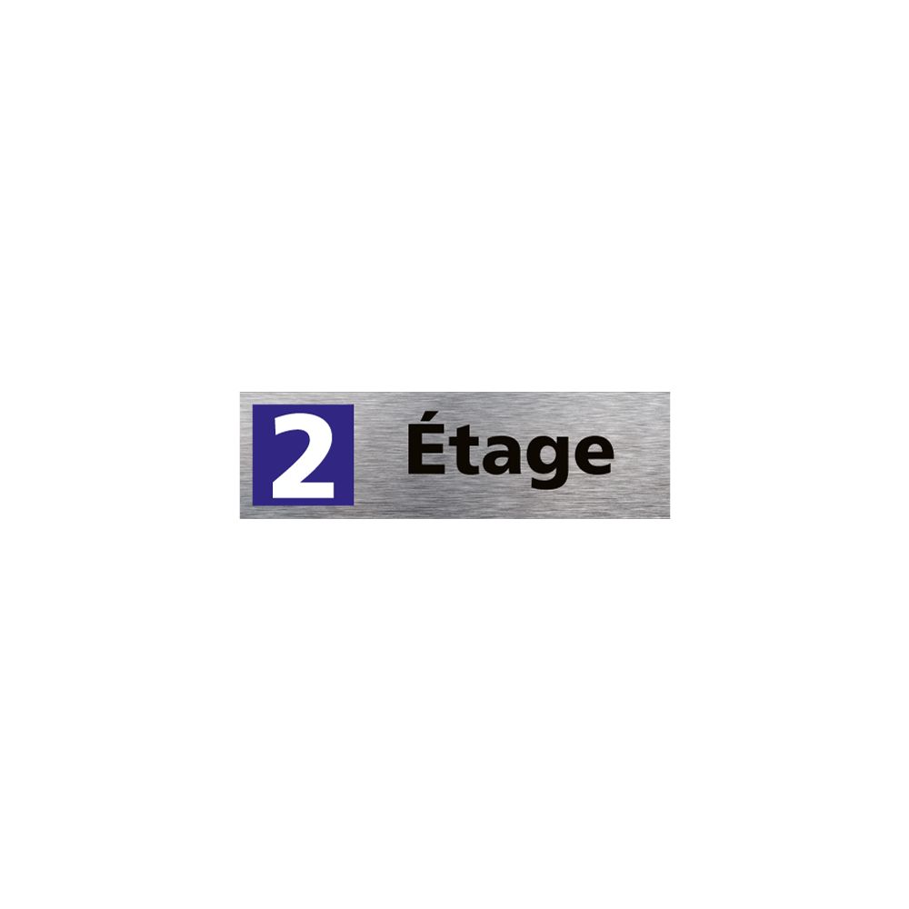Signaletique Biz - Plaque de Porte Étage 2 - Aluminium Brossé Inoxydable - Dimensions 170 x 50 mm - Double Face Adhésif au Dos - Extincteur & signalétique