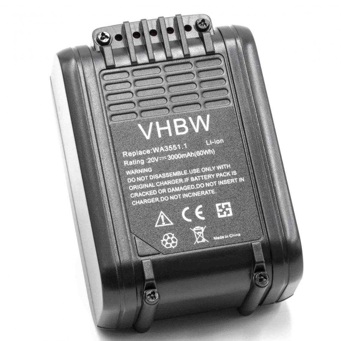 Vhbw - vhbw Batterie compatible avec Worx WX550.1, WX550.9, WX678, WX678.9, WX682, WX682.9, WX693 outil électrique (3000mAh Li-ion 20 V) - Clouterie