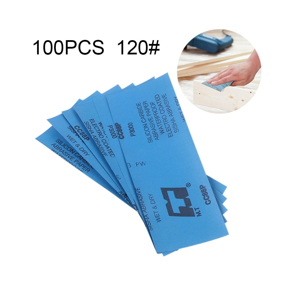 Wewoo - Papier abrasif de meulage pour polissage à sec et à 100 PCS Grit 120 ? Format 23 x 9cm Bleu - Abrasifs et brosses