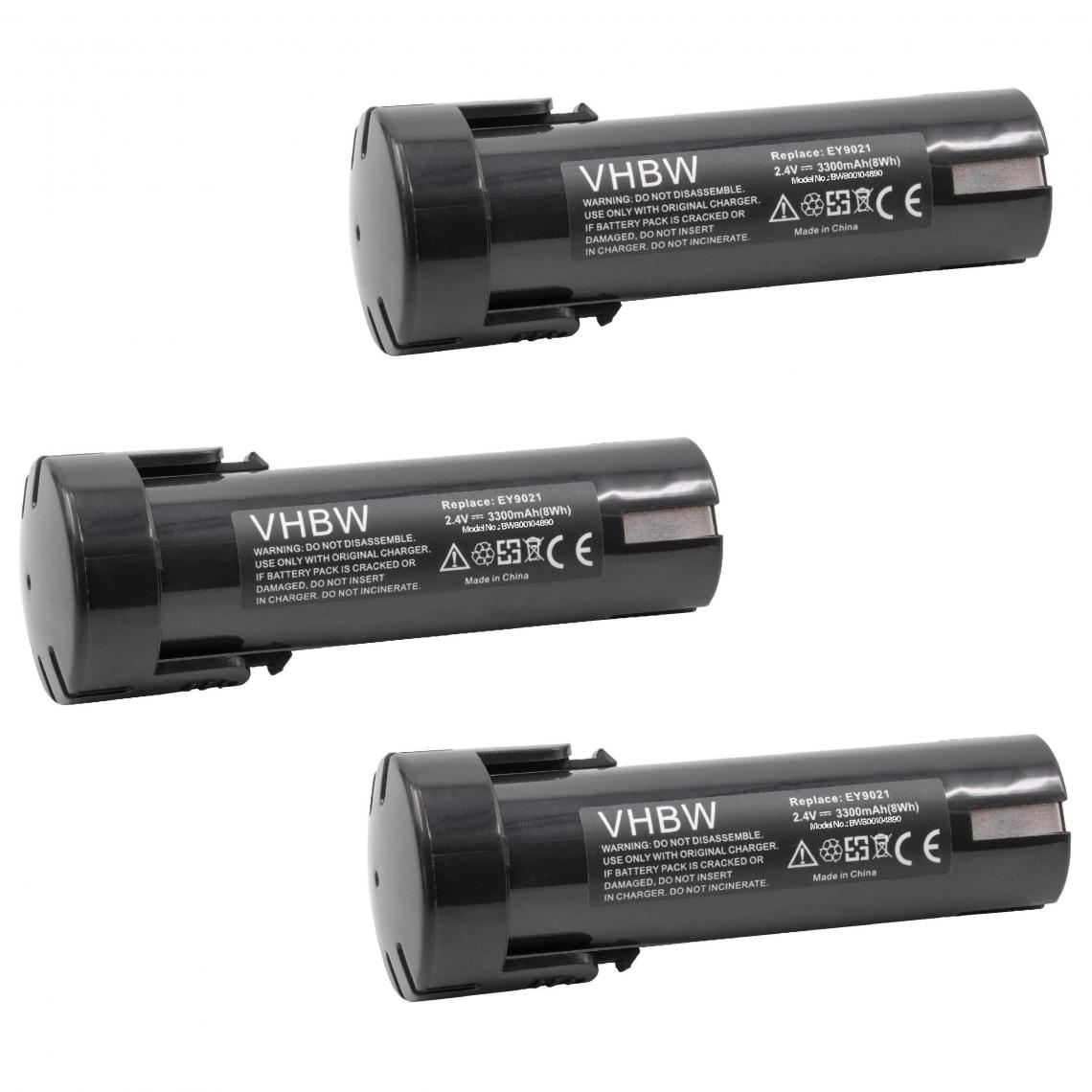 Vhbw - vhbw 3x Batterie compatible avec Panasonic EY6220B, EY6220D, EY6220DR, EY9021, EY9021B, EY903 outil électrique (3300mAh NiMH 2,4V) - Clouterie