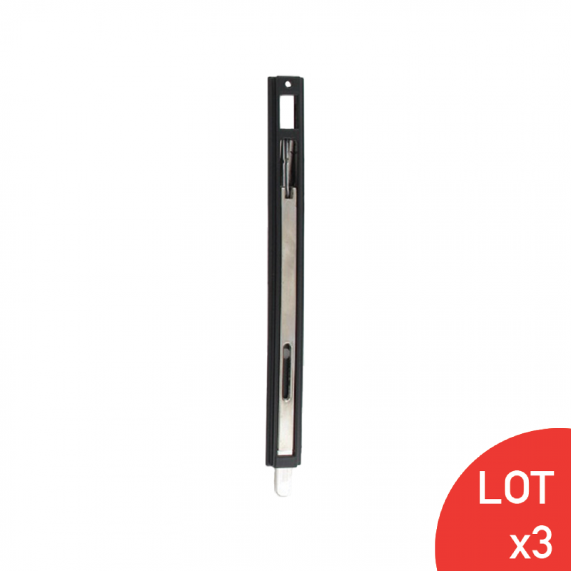 Secury-T - Verrou à onglet 217 mm, noir LOT DE 3 - Crémone