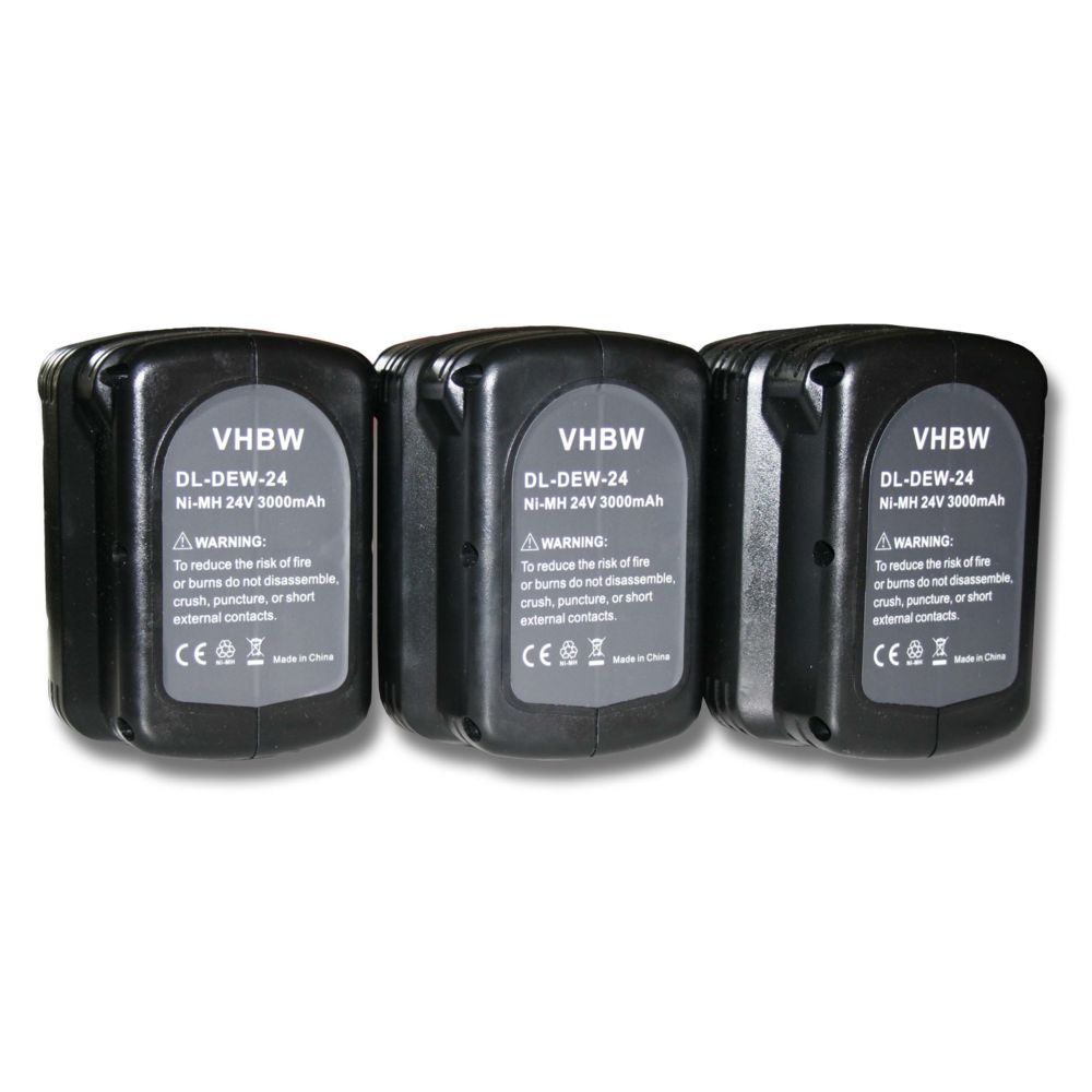 Vhbw - 3x Batterie Ni-MH 3000mAh (24V) vhbw pour outils DW007C2, DW007K, DW007K-2, DW007KH, DW007K-XE comme Dewalt DE0240, DE0240-XJ, DE0241, DE0243. - Clouterie