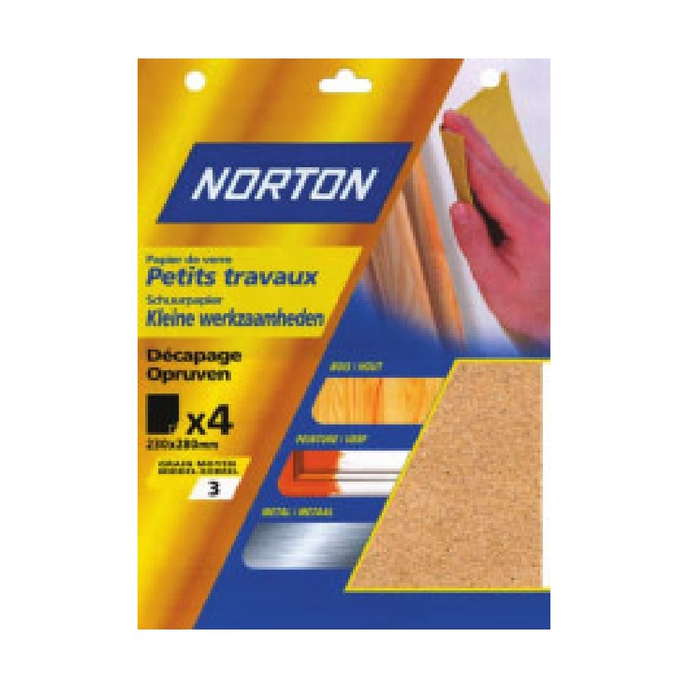 Norton - NORTON - 4 feuilles de papier silex (grain 3) - Abrasifs et brosses