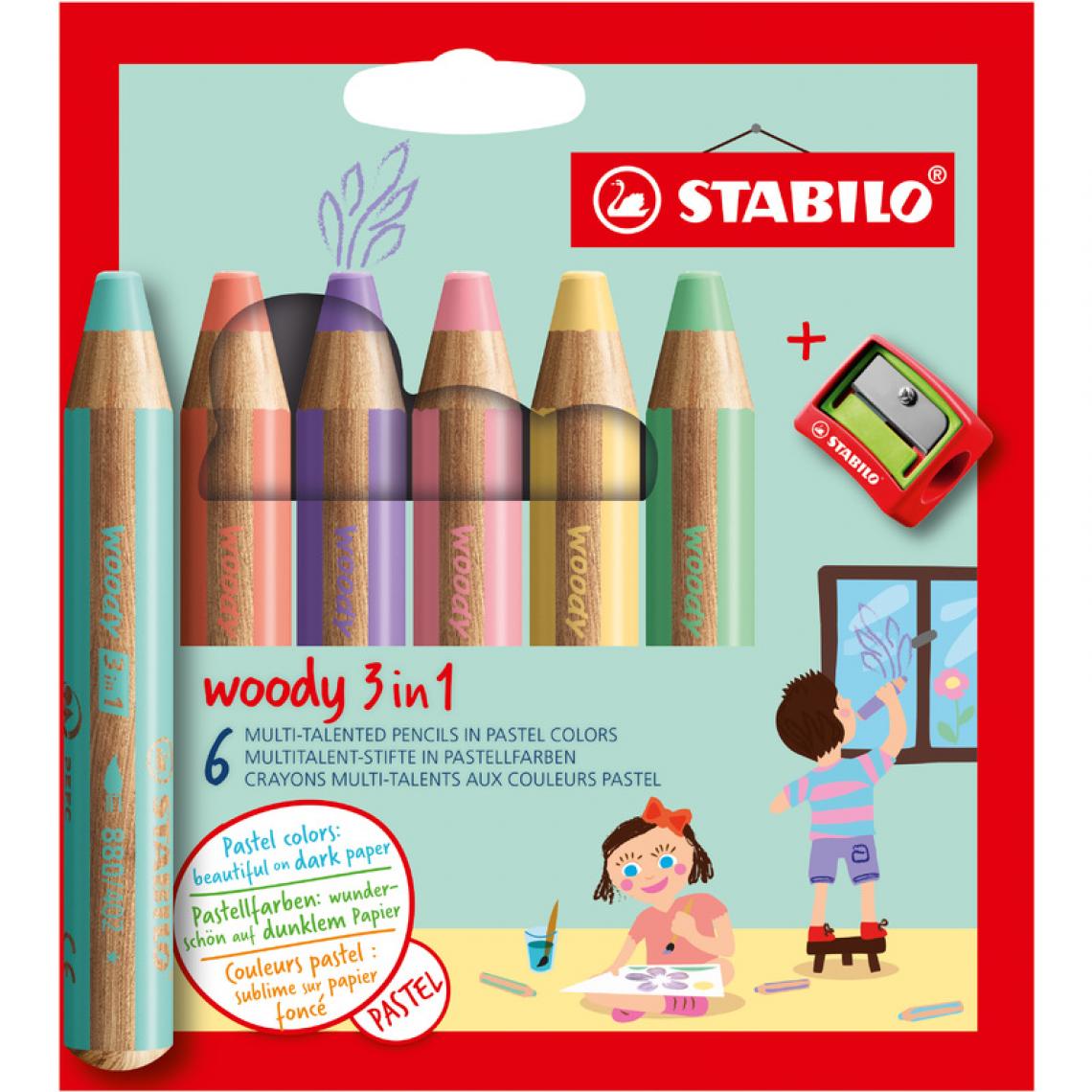 Stabilo - STABILO Crayon multi-talents woody 3 en 1, étui de 6 Pastel () - Outils et accessoires du peintre