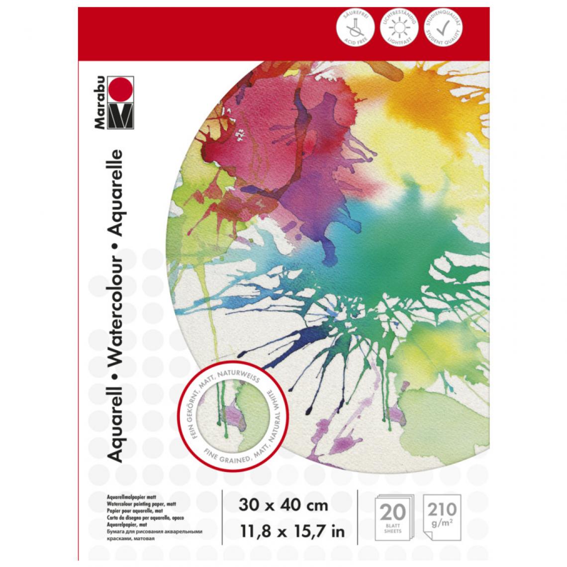 Marabu - Marabu Bloc Aquarelle , 300 x 400 mm, 210 g/m2, 20 feuilles () - Outils et accessoires du peintre